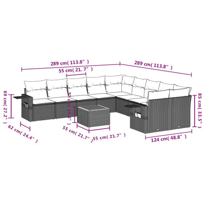 11 pcs conjunto sofás de jardim c/ almofadões vime PE preto