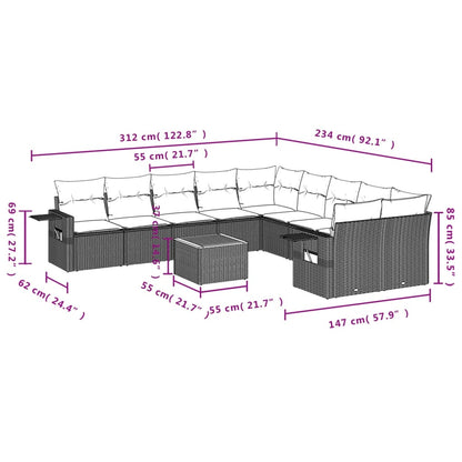 11 pcs conjunto sofás de jardim c/ almofadões vime PE preto