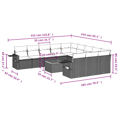 12 pcs conjunto de sofás p/ jardim com almofadões vime PE bege