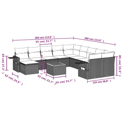 12 pcs conjunto de sofás de jardim c/ almofadões vime PE preto