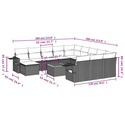 13 pcs conjunto sofás p/ jardim c/ almofadões vime PE cinzento