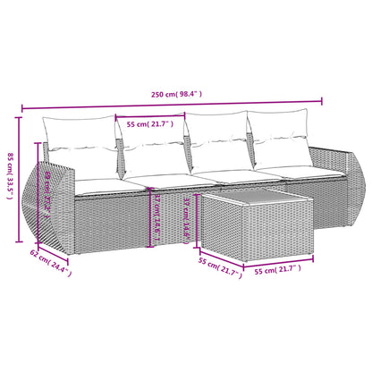 5 pcs conjunto sofás de jardim com almofadões vime PE preto