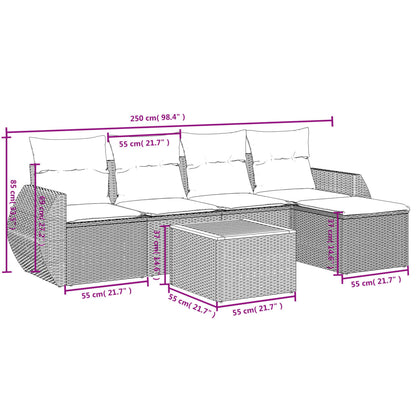 6 pcs conjunto sofás de jardim c/ almofadões vime PE preto