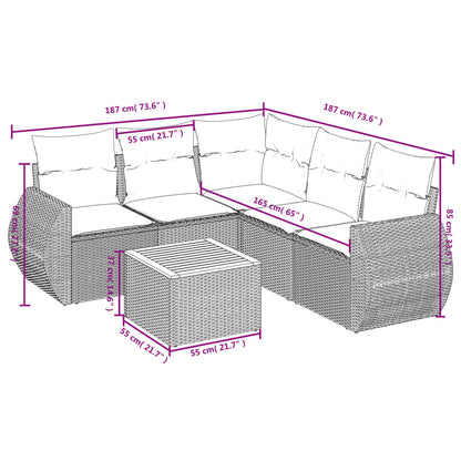 6 pcs conjunto sofás de jardim com almofadões vime cinzento