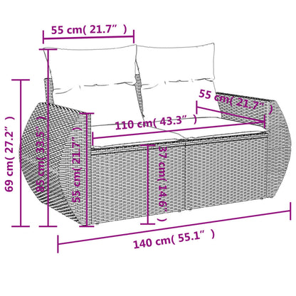 7 pcs conjunto sofás p/ jardim c/ almofadões vime PE cinzento