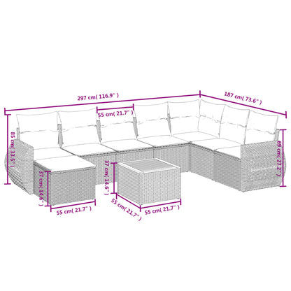 9 pcs conjunto de sofás p/ jardim c/ almofadões vime PE preto