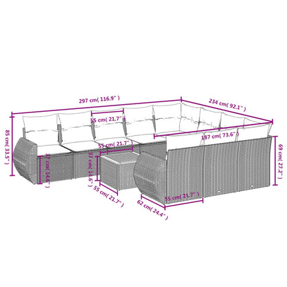 11 pcs conjunto sofás de jardim c/ almofadões vime PE preto