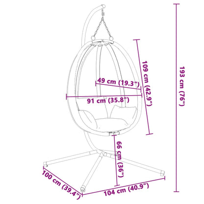 Cadeira forma de ovo suspensa c/ suporte tecido/aço antracite