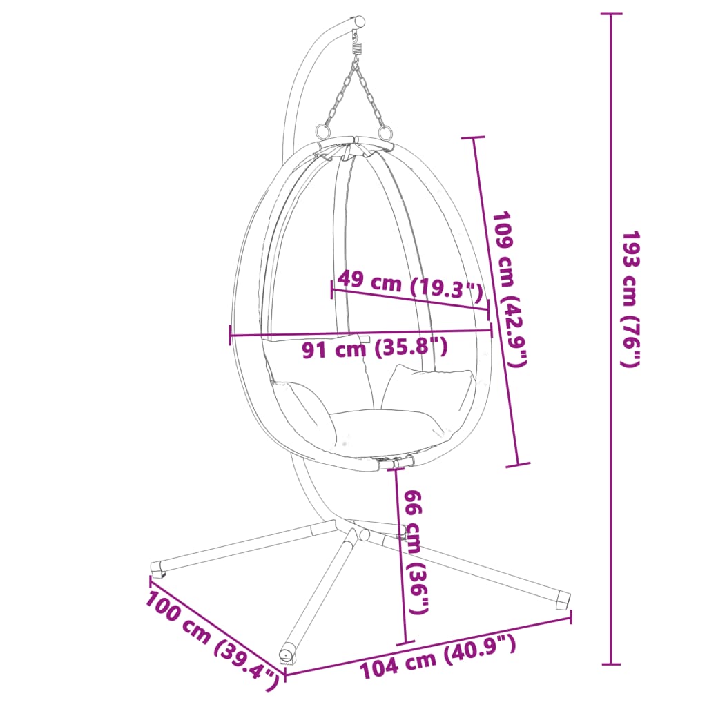 Cadeira em forma de ovo suspensa com suporte tecido/aço bege