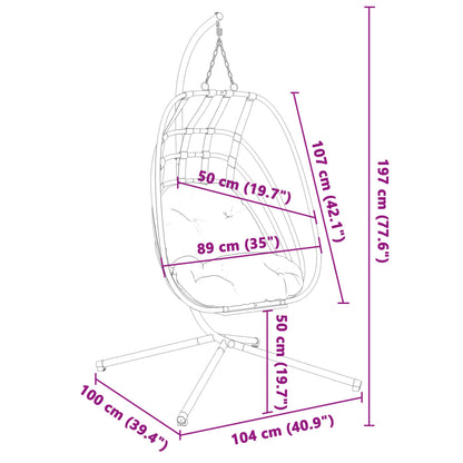 Cadeira forma de ovo suspensa com suporte aço antracite