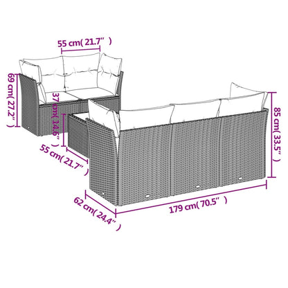 6 pcs conjunto de sofás p/ jardim com almofadões vime PE bege