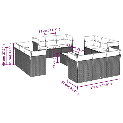 13 pcs conjunto de sofás p/ jardim com almofadões vime PE bege