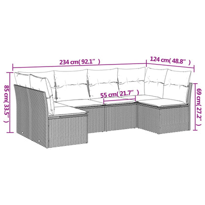 6 pcs conjunto sofás de jardim com almofadões vime cinzento