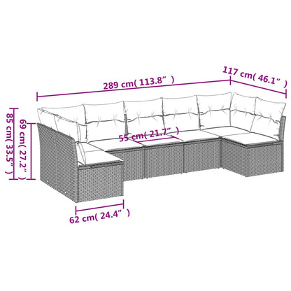 7 pcs conjunto de sofás p/ jardim com almofadões vime PE bege