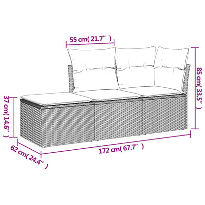 3 pcs conjunto de sofás p/ jardim com almofadões vime PE bege