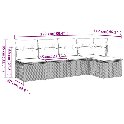 5 pcs conjunto sofás de jardim com almofadões vime PE preto