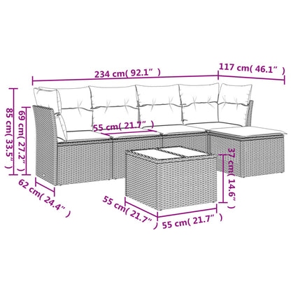 6 pcs conj. sofás jardim com almofadões vime PE cinzento-claro