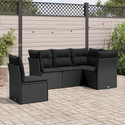 5 pcs conjunto sofás de jardim com almofadões vime PE preto