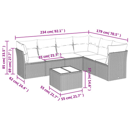 7 pcs conj. sofás jardim com almofadões vime PE cinzento-claro