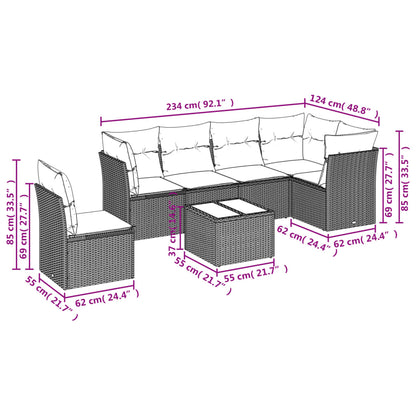 7 pcs conj. sofás jardim com almofadões vime PE cinzento-claro