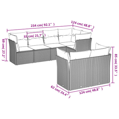 7 pcs conjunto de sofás p/ jardim com almofadões vime PE bege