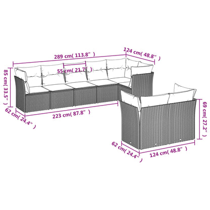 8 pcs conjunto sofás de jardim c/ almofadões vime PE cinzento