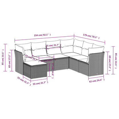 7 pcs conjunto de sofás p/ jardim com almofadões vime PE bege