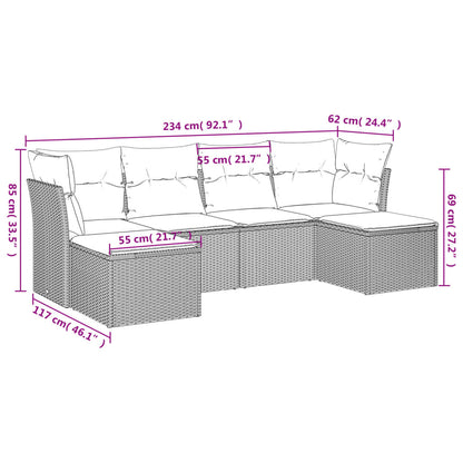 6 pcs conj. sofás jardim com almofadões vime PE cinzento-claro