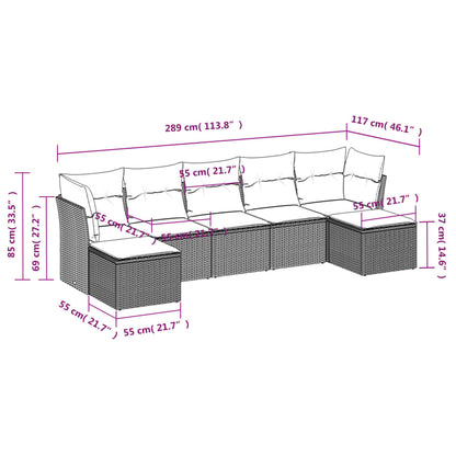 7 pcs conjunto de sofás p/ jardim c/ almofadões vime PE preto