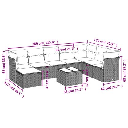 9 pcs conj. sofás jardim com almofadões vime PE cinzento-claro