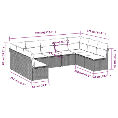 9 pcs conj. sofás jardim com almofadões vime PE cinzento-claro