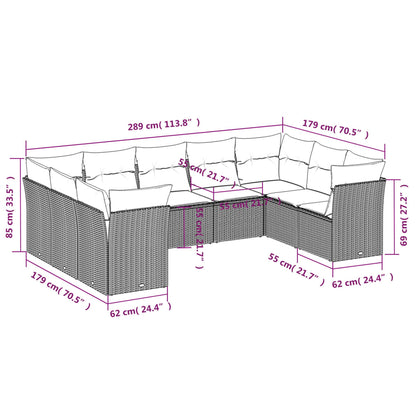 9 pcs conjunto de sofás p/ jardim com almofadões vime PE bege