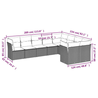 9 pcs conjunto de sofás p/ jardim com almofadões vime PE bege