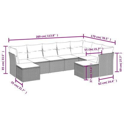 9 pcs conjunto de sofás p/ jardim com almofadões vime PE bege