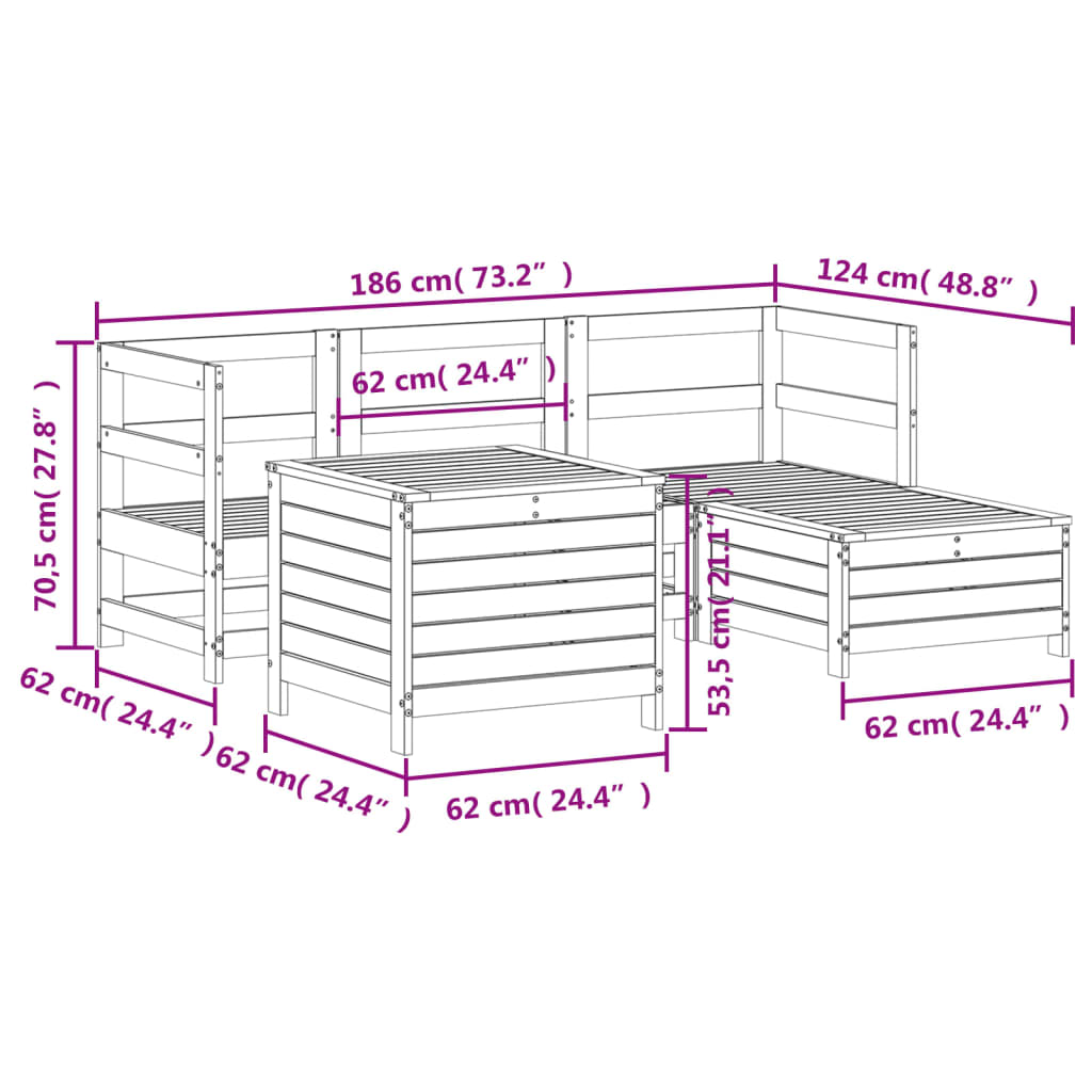 5 pcs conjunto de sofás para jardim madeira de pinho impregnada