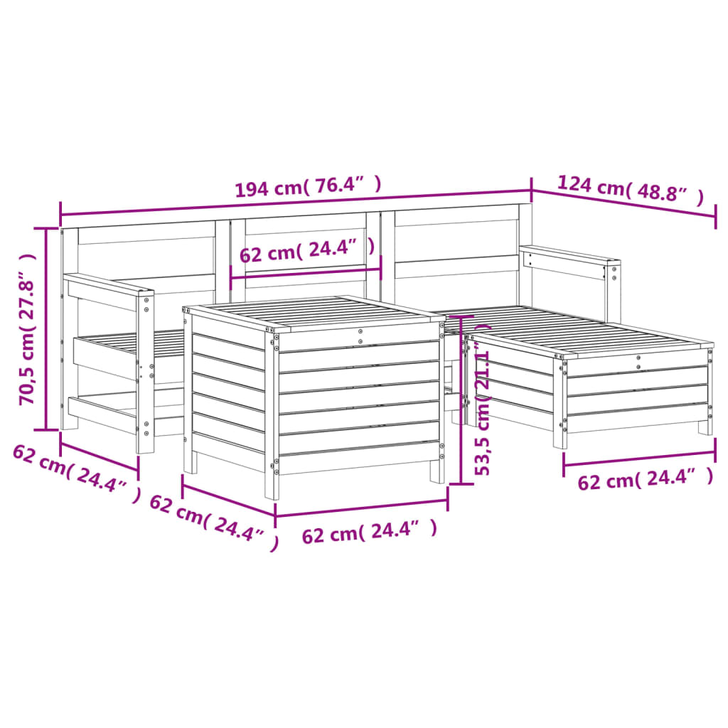 5 pcs conjunto de sofás de jardim madeira pinho maciça branco