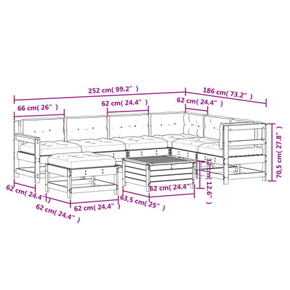 8 pcs conj. lounge de jardim c/ almofadões pinho maciço branco