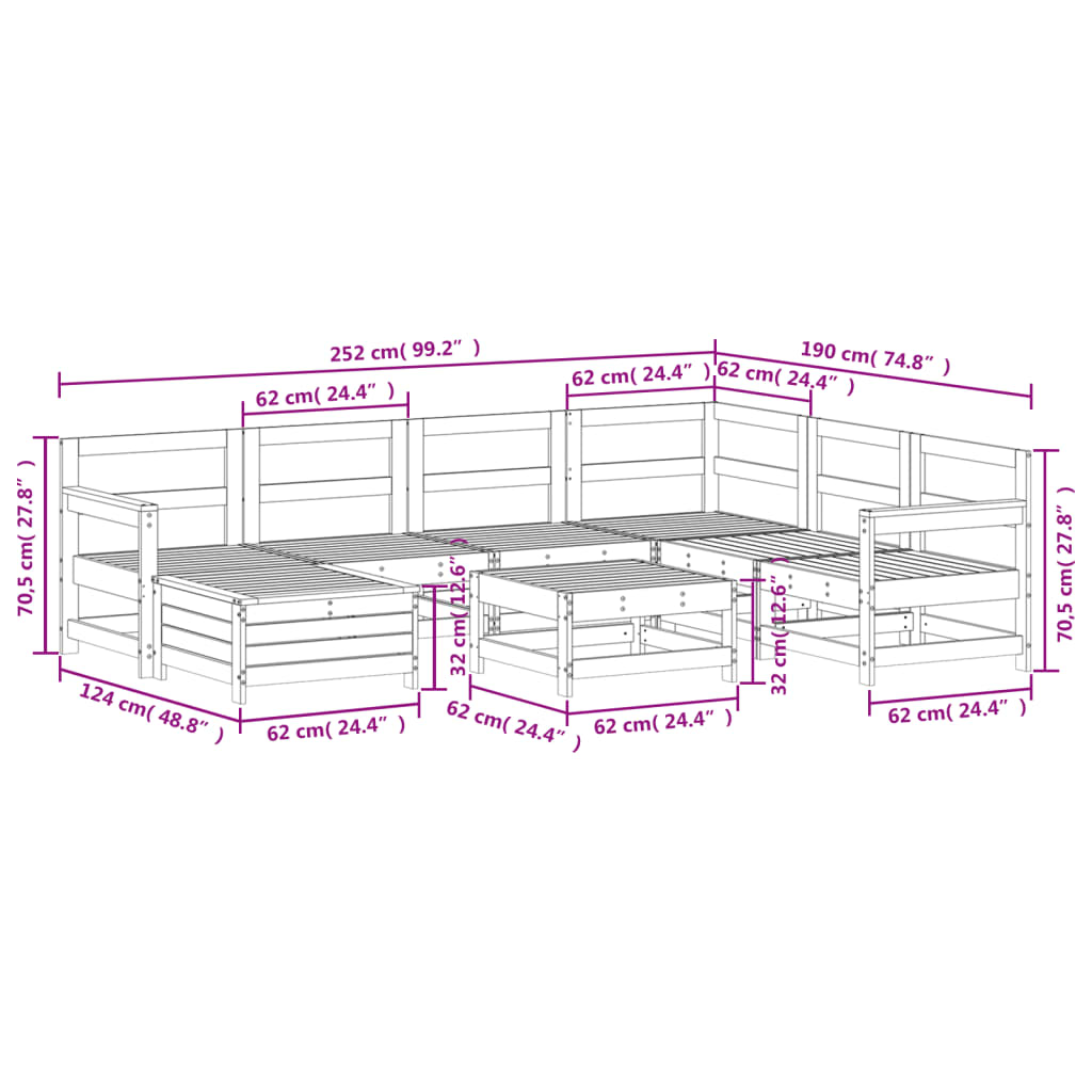 8 pcs conjunto sofás de jardim madeira de pinho impregnada