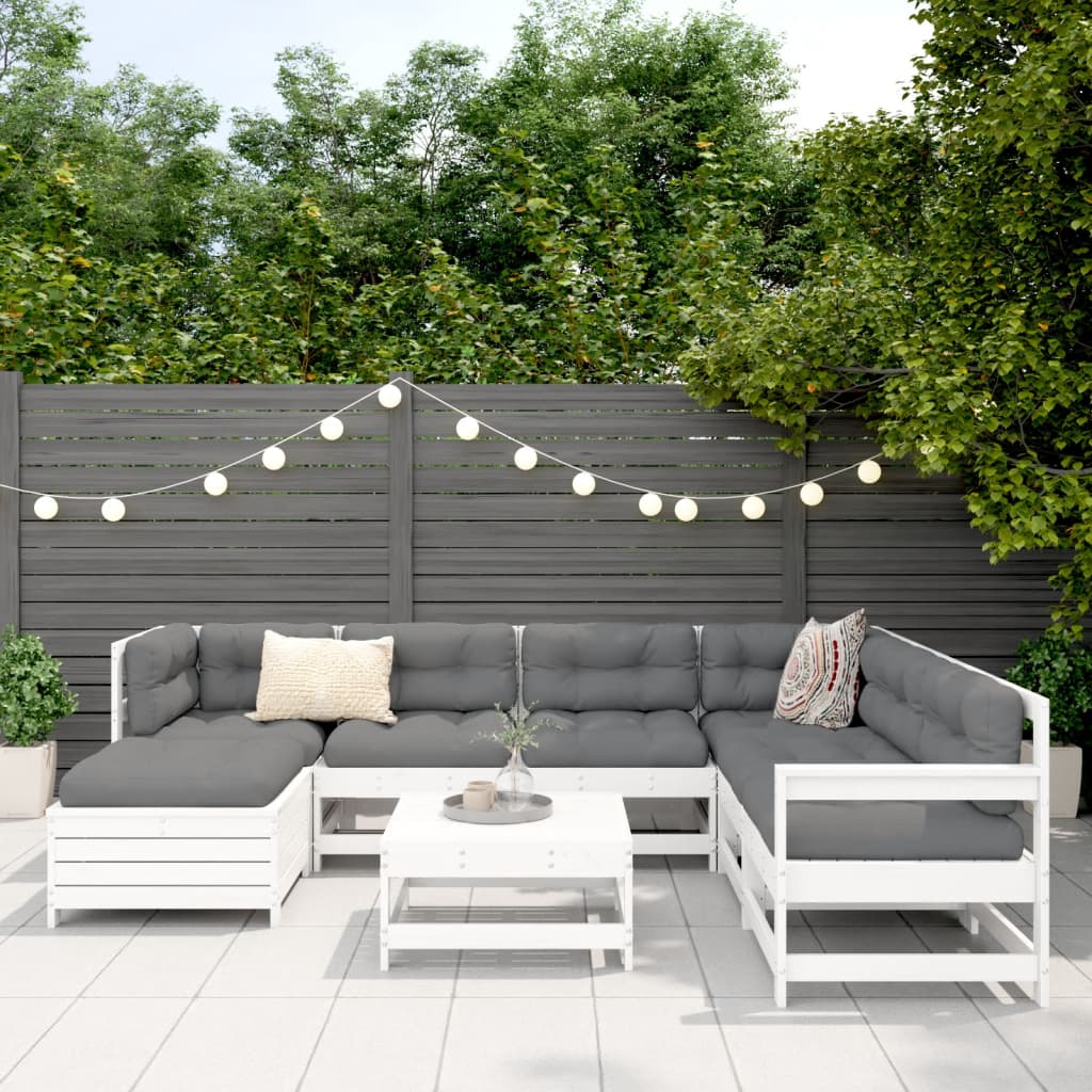 8 pcs conjunto sofás de jardim pinho maciço branco