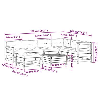 8 pcs conjunto lounge de jardim c/ almofadões pinho maciço