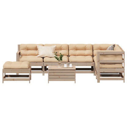 8 pcs conjunto lounge de jardim c/ almofadões pinho maciço