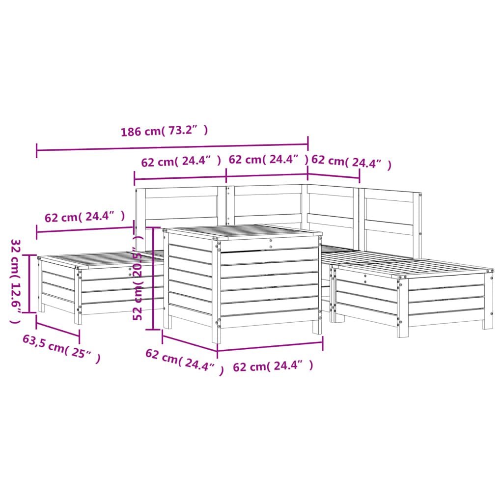 6 pcs conjunto de sofás de jardim madeira de pinho impregnada