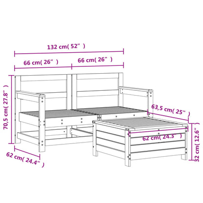 3 pcs conjunto sofás de jardim madeira de pinho maciça