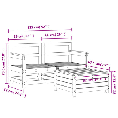 3 pcs conjunto sofás de jardim madeira de pinho maciça branco