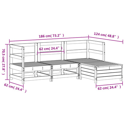 4 pcs conjunto sofás de jardim madeira de pinho maciça