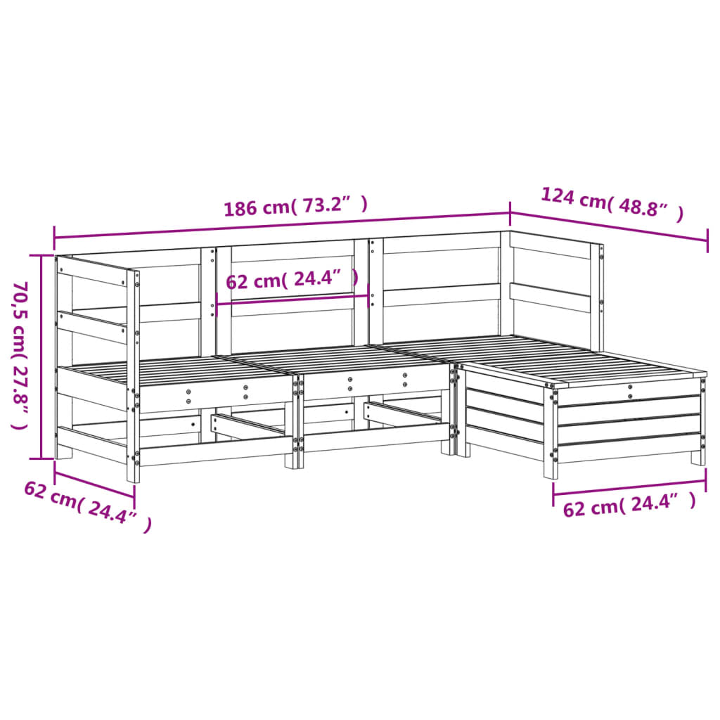 4 pcs conjunto sofás de jardim madeira de pinho maciça branco