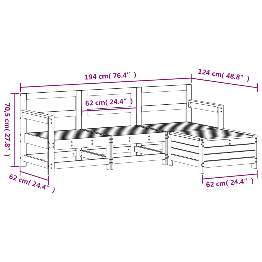 4 pcs conjunto sofás de jardim madeira de pinho maciça branco