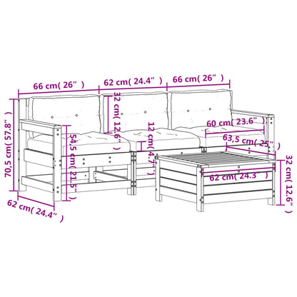 4 pcs conj. lounge de jardim c/ almofadões pinho maciço branco