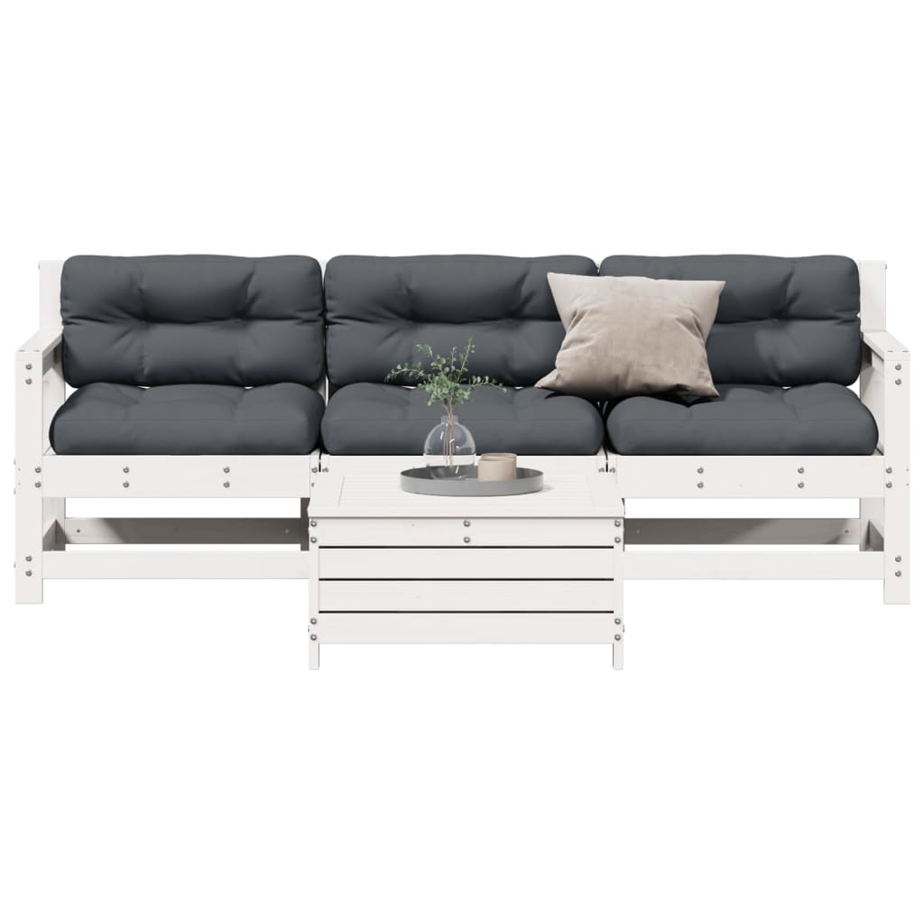 4 pcs conj. lounge de jardim c/ almofadões pinho maciço branco