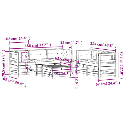 6 pcs conjunto lounge jardim c/ almofadões pinho maciço branco